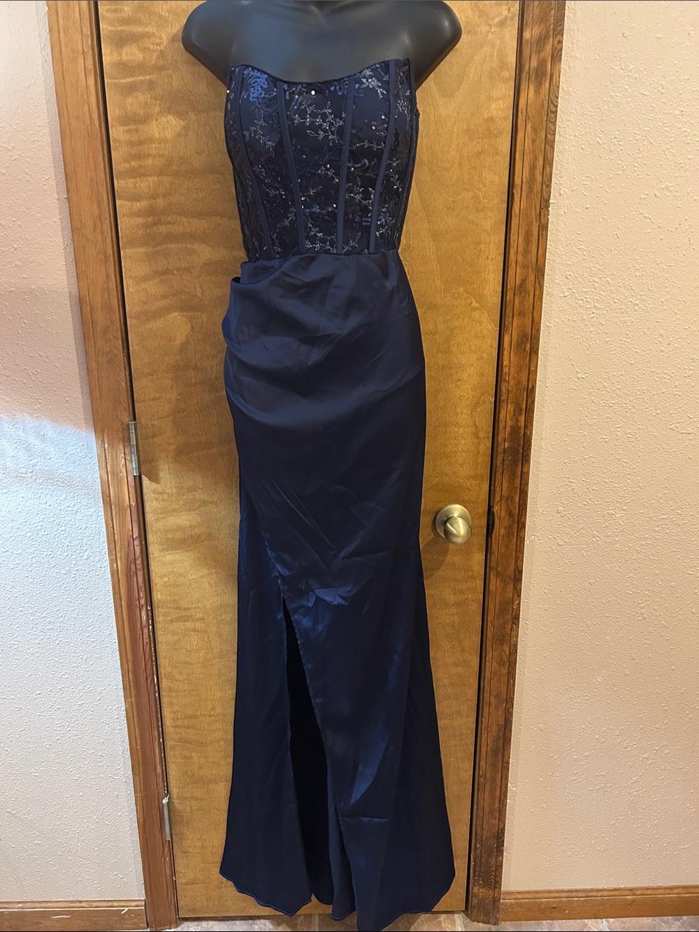 Strapless Navy Prom Gown with Embellished Corset Bodice NWOT